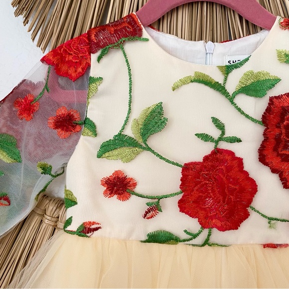 Toddler Girls Formal Holiday Christmas Floral Embroidery Mesh Gown Dress Size 4 - Picture 9 of 17